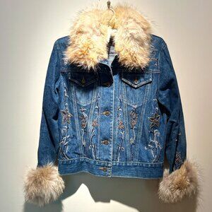 Adrienne Landau Beaded Floral Design Jean Jacket, Sz S, Used; V. Good Condition